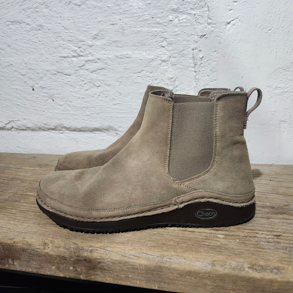 Chaco Fields Chelsea Boots Women 10 Taupe Suede Wool Blend JCH109290 Fall Staple